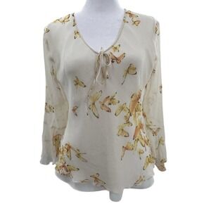 VTG Bob Mackie Sz 8 Lined Silk Shirt Tie Flutter Sleeves butterfly 90s Y2K Fairy